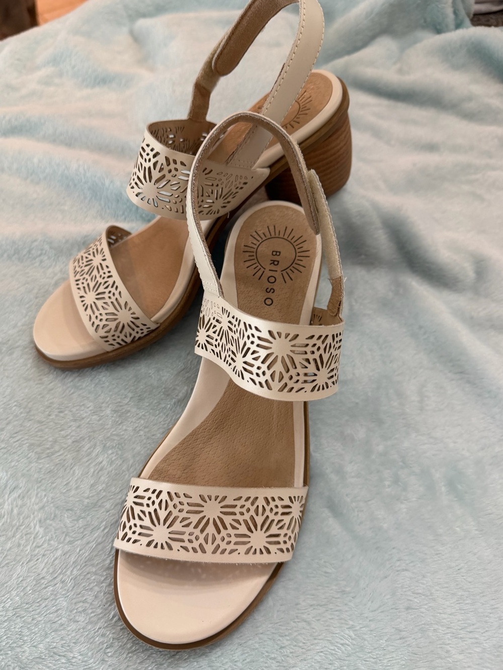 Brioso Cream Laser-Cut Slingback Block Heels